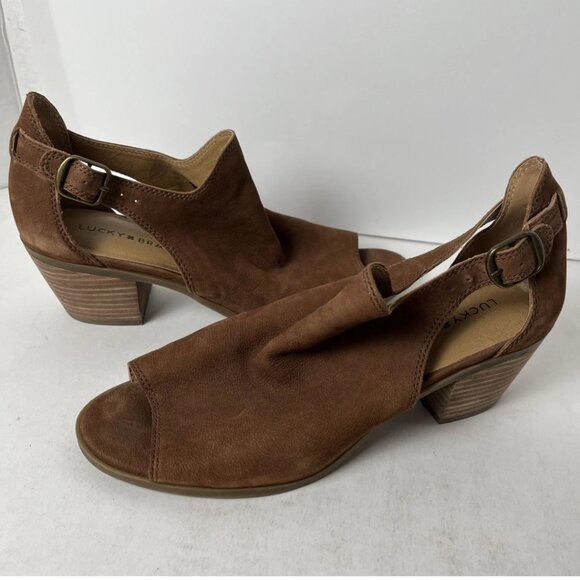 Lucky Brand Shoes - Lucky Brand Barimo Brown Suede Peep Toe Booties 8